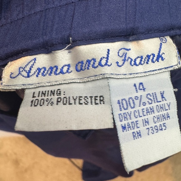 Vintage Anna and Frank Women’s Classic Navy Blue 100% Silk Pants, Sz 14 - Picture 4 of 5